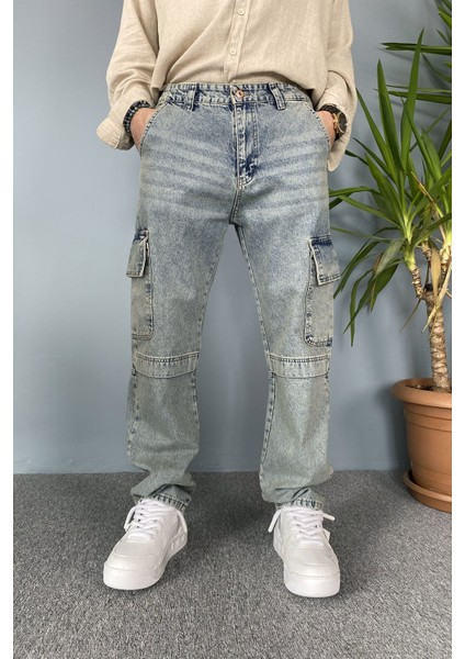 Kargo Cepli Tasarım Mavi Jean - Kot Pantolon modelleri