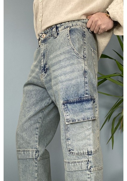 Kargo Cepli Tasarım Mavi Jean - Kot Pantolon fırsatları