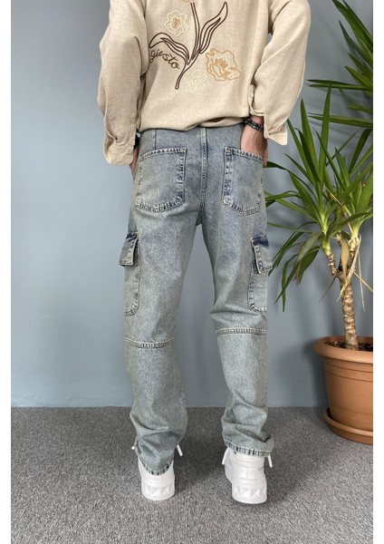 Kargo Cepli Tasarım Mavi Jean - Kot Pantolon indirimleri