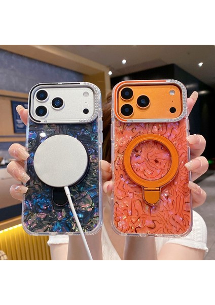 iPhone 17 Promax Magsafe Özellikli Şeffaf Taşlı Mermer Standlı Darbeye Dayanıklı Kılıf modelleri
