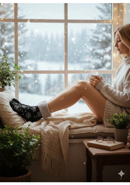 Sıcak Tutacak Peluş | Siyah Yılbaşı Temalı Kışlık Kaydırmaz Ev/pijama Çorabı | Kadın Kalın ve Yumuşak Soket Çorap fiyatları