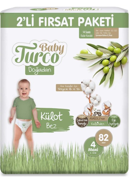 Baby Turco Doğadan 2&apos;li Fırsat Paketi Külot Bez 4 Numara Maxi 82 Adet