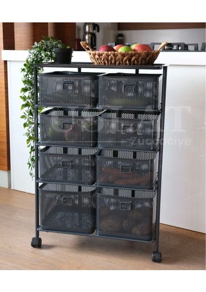 4 Katlı 8 Bölmeli Tekerlekli Sebzelik