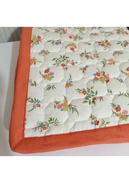 Tost Kapitone Ince Yorgan(Sürprizyastık)-(Bej Mine Çiçekli)