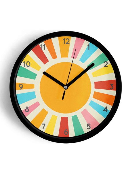 Retro Gün Doğumu Gökkuşağı Modern Duvar Saati - 42CM - Önü Camlı Siyah Kasa - Sessiz Mekanizma