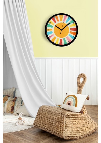 Retro Gün Doğumu Gökkuşağı Modern Duvar Saati - 42CM - Önü Camlı Siyah Kasa - Sessiz Mekanizma fiyatları