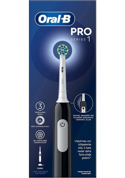 Oral-B Pro Serisi 1 Siyah Elektrikli Diş Fırçası, 1 Diş Fırçası Başlığı, Braun Tasarımı