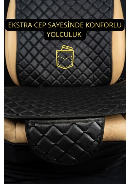 Ergonomik,ortopedik,suni Deri Kapitoneli Lüks Ototurco Oto Koltuk Kılıfı-Minderi (7li Tam Set)Siyah fırsatları