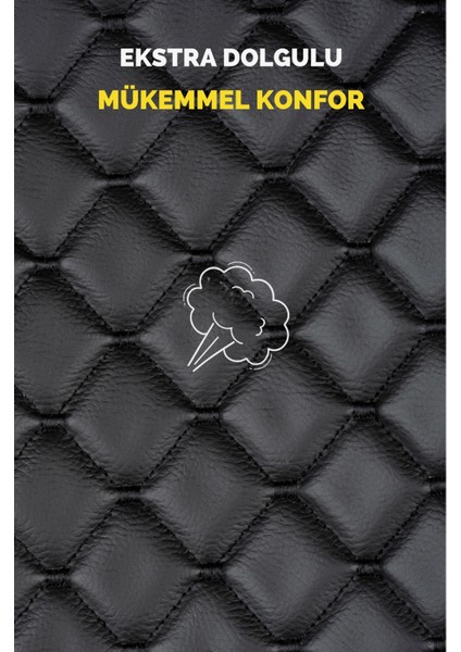 Ergonomik,ortopedik,suni Deri Kapitoneli Lüks Ototurco Oto Koltuk Kılıfı-Minderi (7li Tam Set)Siyah