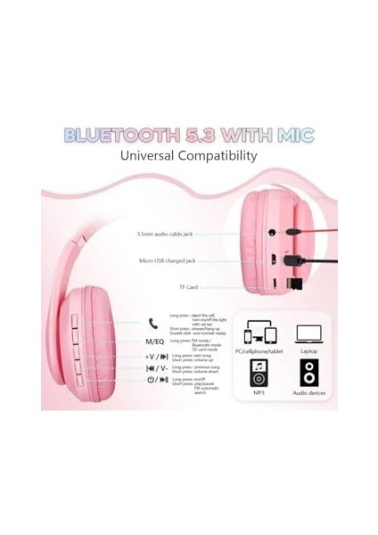 Vooka Çocuk Bluetooth Kulaklık Kedi Kulaklık Pro 5.3 Akıllı Rgb LED Detaylı Bluetooth Kablosuz modelleri