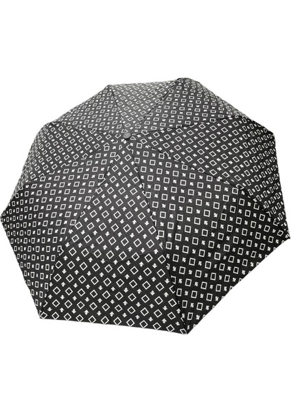 Tam Otomatik Siyah Kare Desenli Hafif ve Dayanıklı Şemsiye