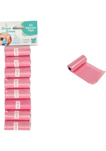 Bamm Bamm Kirli Bebek Bezi Poşeti Çanta Boy Pembe 8 Rulo (120 Adet)