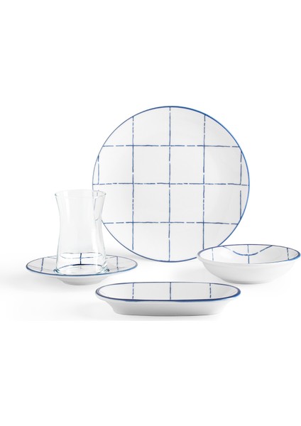 Azurine 26 Parça Kahvaltı Takımı - Mavi/beyaz