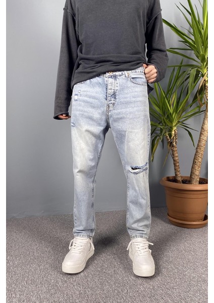 Yırtıklı Kot Pantolon Buz Mavisi Jean - Kot Pantolon