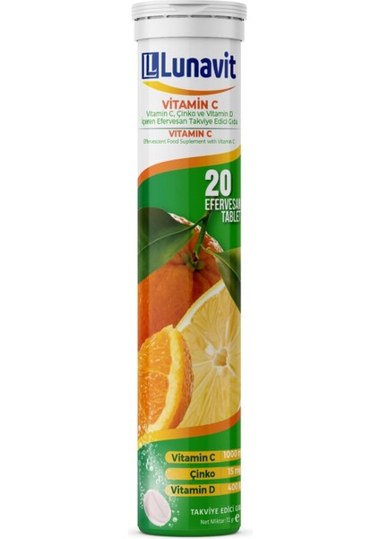 Lunavit Vitamin C, Çinko ve Vitamin D Içeren 20 Efervesan Tb fiyatları