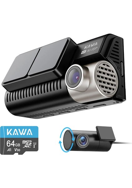 D11 2 Kameralı Ön/arka 4K+1080P Starvıs Sensörlü Yapay Zeka Destekli Wi-Fi S&apos;li Araç Kamerası