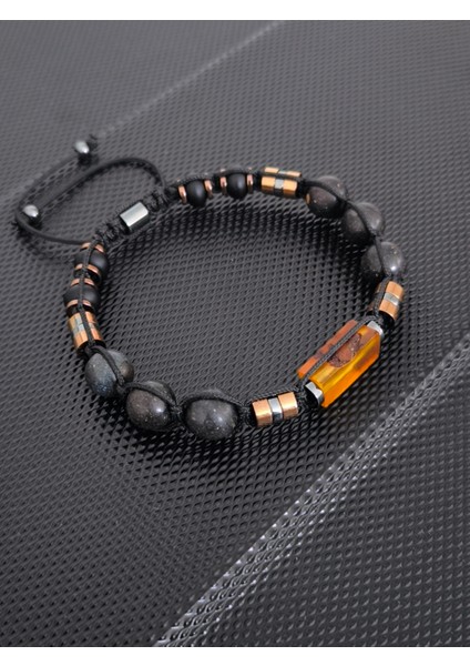 Fosilli Natürel Baltık Damla Kehribar-9-10 mm Avustralya Siyah Opal -Mat Oniks-Hematit Doğaltaş Bileklik Takı Aksesuar Erkek Bileklik