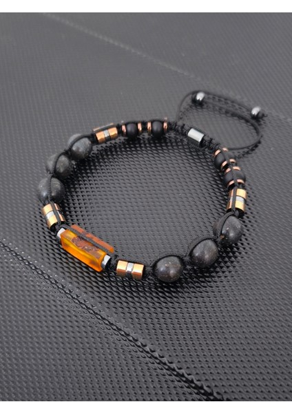 Fosilli Natürel Baltık Damla Kehribar-9-10 mm Avustralya Siyah Opal -Mat Oniks-Hematit Doğaltaş Bileklik Takı Aksesuar Erkek Bileklik