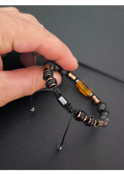 Fosilli Natürel Baltık Damla Kehribar-9-10 mm Avustralya Siyah Opal -Mat Oniks-Hematit Doğaltaş Bileklik Takı Aksesuar Erkek Bileklik