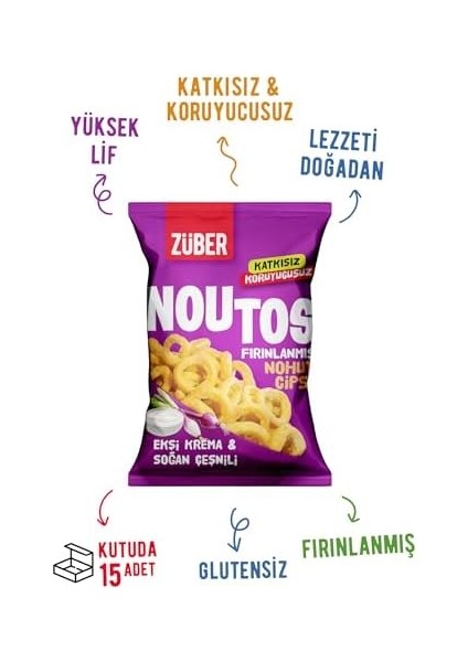 Züber Noutos Nohut Cipsi Ekşi Krema ve Soğanlı 55 gr x 15 Adet modelleri