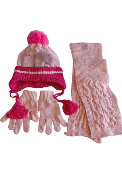 4-8 Yaş Kız Çocuk Atkı Bere Eldiven Içi Polarlı 3'lü Takım 24170-07