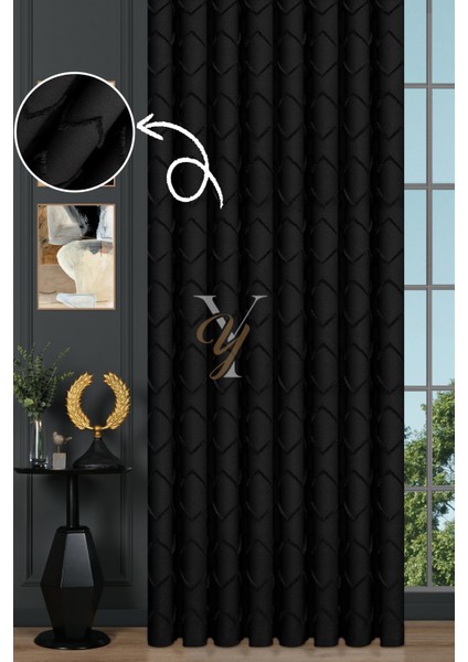 Jakar Kesme Fon Perde Ezgi V-6012 Siyah