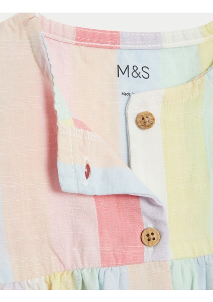 Saf Pamuklu Çizgili Elbise (0-3 Yaş)