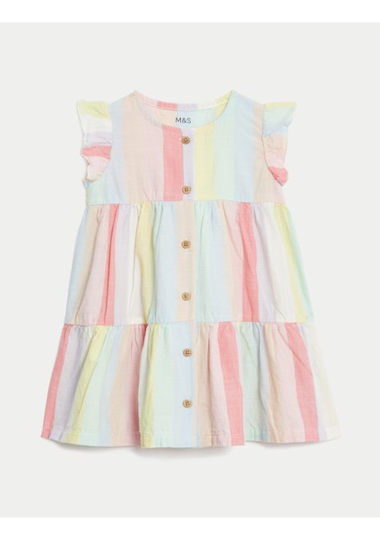 Saf Pamuklu Çizgili Elbise (0-3 Yaş)