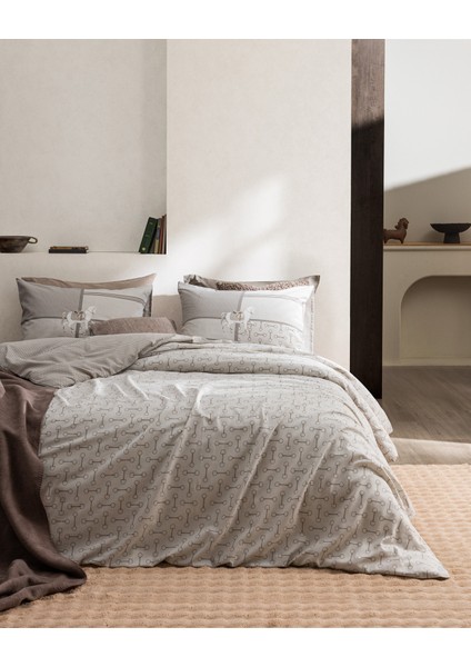 Chandler Tek Kişilik Pamuklu Baskılı Nevresim Takımı - Bej