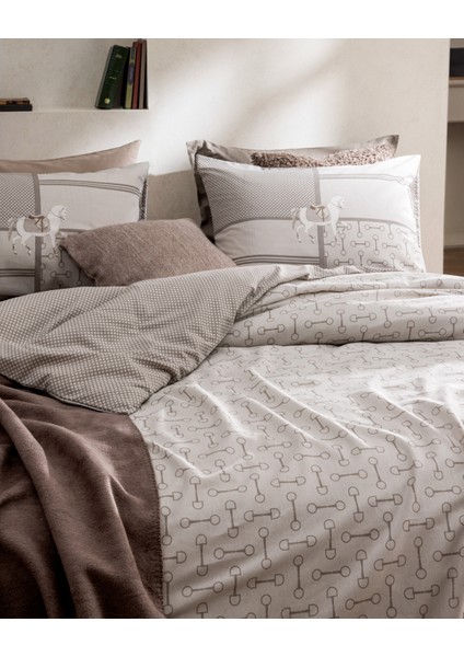 Chandler Tek Kişilik Pamuklu Baskılı Nevresim Takımı - Bej fırsatları