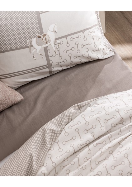 Chandler Tek Kişilik Pamuklu Baskılı Nevresim Takımı - Bej indirimleri