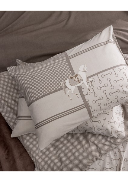 Chandler Tek Kişilik Pamuklu Baskılı Nevresim Takımı - Bej