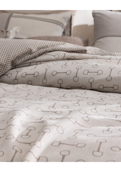 Chandler Tek Kişilik Pamuklu Baskılı Nevresim Takımı - Bej