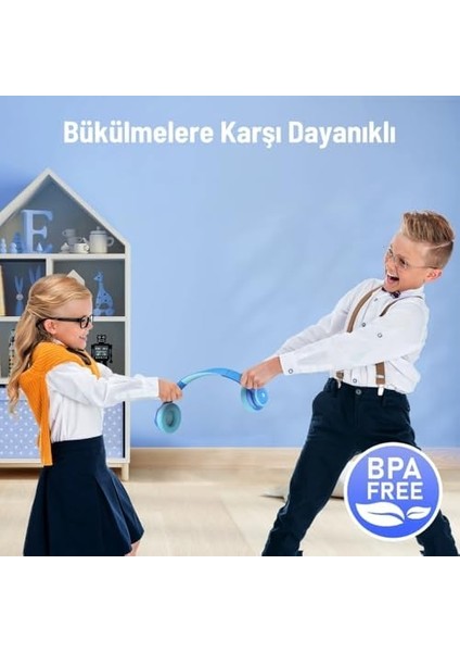 Gürültü Önleyici Ses Sınırlı 60 Saat Oynatma Süreli Bluetooth Çocuk Kulaklığı Mavi fiyatları