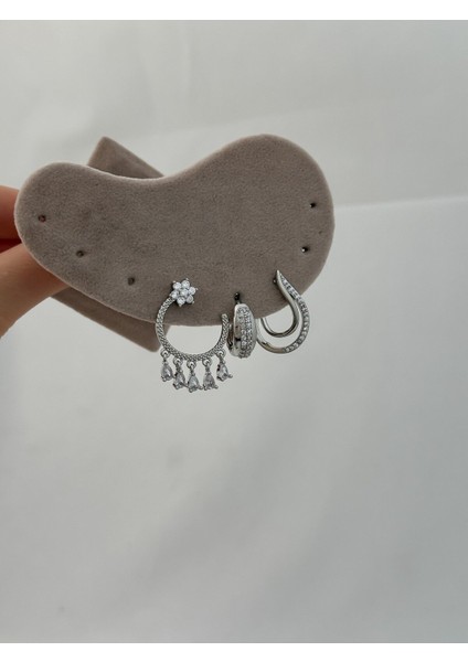 Zirkon Taşlı Kararmaz Üçlü Küpe Set