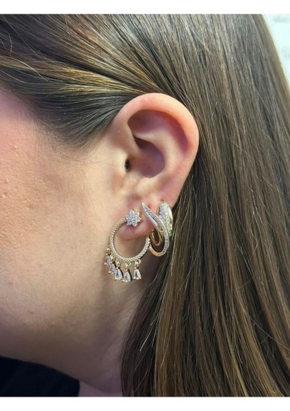 Zirkon Taşlı Kararmaz Üçlü Küpe Set modelleri