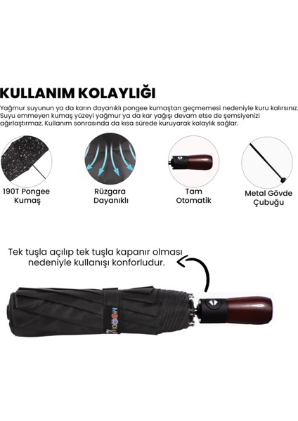 Şık Ahşap Saplı Otomatik Siyah Şemsiye, Rüzgar ve Yağmura Karşı Dayanıklı fiyatları