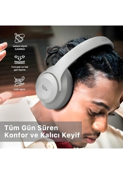 Bix Soundcraft Bh2 Katlanabilir Hoparlör Özellikli Eq Mod Tf Kart Girişli 40MM Sürücü Kablosuz Bluetooth 5.3 Kulaküstü Kulaklık (Buz Grisi) fiyatları