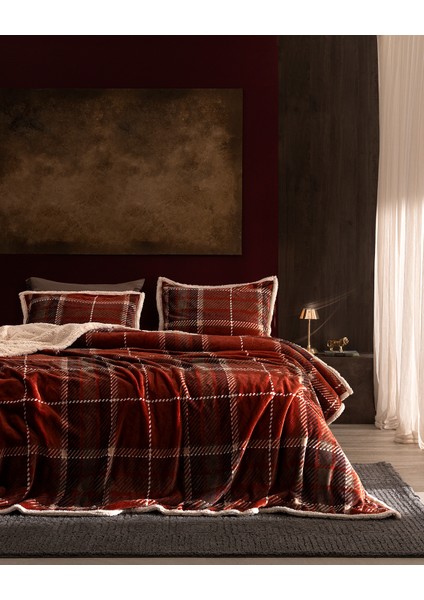 Galon Tek Kişilik Sherpa Yatak Örtüsü - Kırmızı