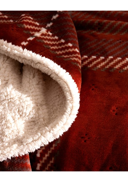 Galon Tek Kişilik Sherpa Yatak Örtüsü - Kırmızı