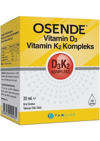 Osende D3K2 Kompleks Damla 20 ml Vitamin D Vitamin K2 Mk-7 Mk-4