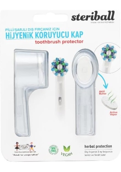 Sterıball Şarjlı Pilli Diş Fırçaları Için Hijyenik Diş Fırçası Koruma Kabı-2&apos;li Şeffaf x 2