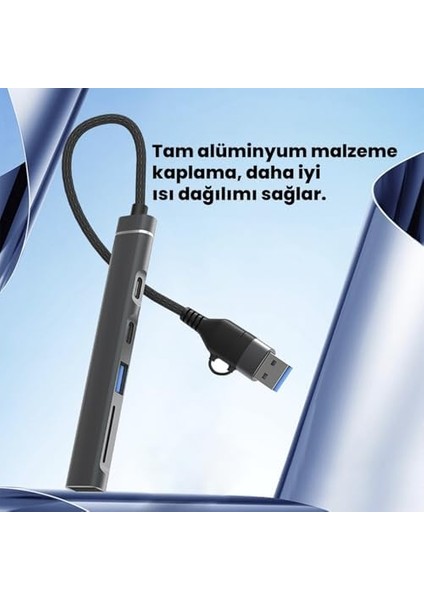 CHB025 Usb-A ve Type-C Girişli 2*type-C 1*usb-A Sd Micro Sd Tf Kart Okuyucu Çoklayıcı Dönüştürücü modelleri