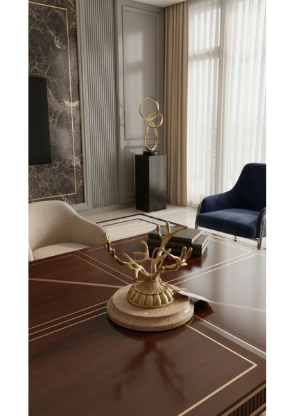 El Yapımı Dekoratıf Mermer Taşlı Bronz Desenli Obje