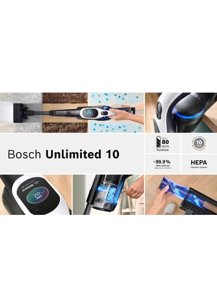 BCS1041WAC Unlimited 10 Akıllı Dikey Süpürge Çift Batarya Microclean Sensörlü & Ekranlı