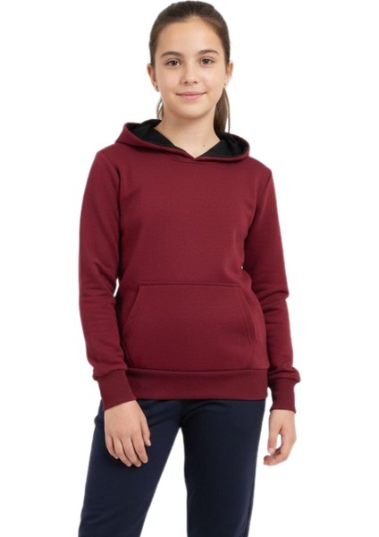 Çocuk Bordo Kapüşonlu Cepli 3 Iplik Kız Erkek Sweatshirt BGL-ST05004