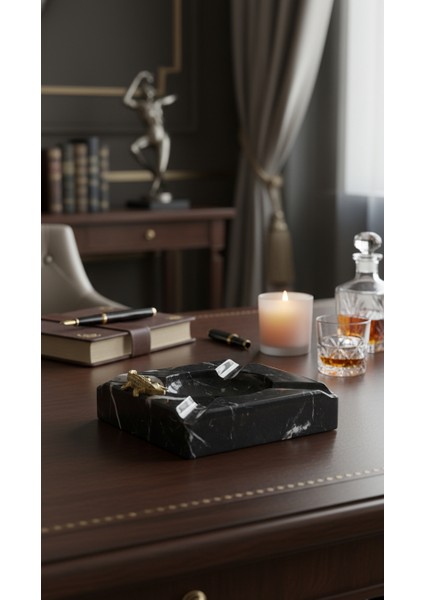 El Yapımı Dekoratıf Mermer Taşlı Bronz Desenli Küllük