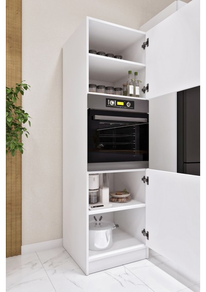 ESL0196 Çok Amaçlı Ankastre Fırın Dolabı Kiler Mutfak Raflı Beyaz