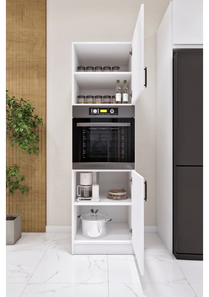 ESL0196 Çok Amaçlı Ankastre Fırın Dolabı Kiler Mutfak Raflı Beyaz modelleri