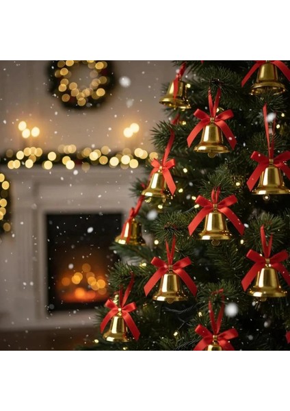 12'li Lüks Altın Rengi Yılbaşı Çanları Süsü Seti (Kırmızı Kurdeleli) fiyatları